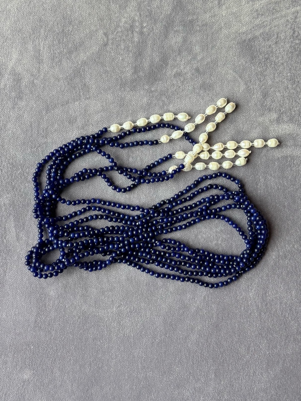 NWOT Polo Ralph Lauren Lapis Lazuli and Pearl Wrapt Necklace - Picture 9 of 10